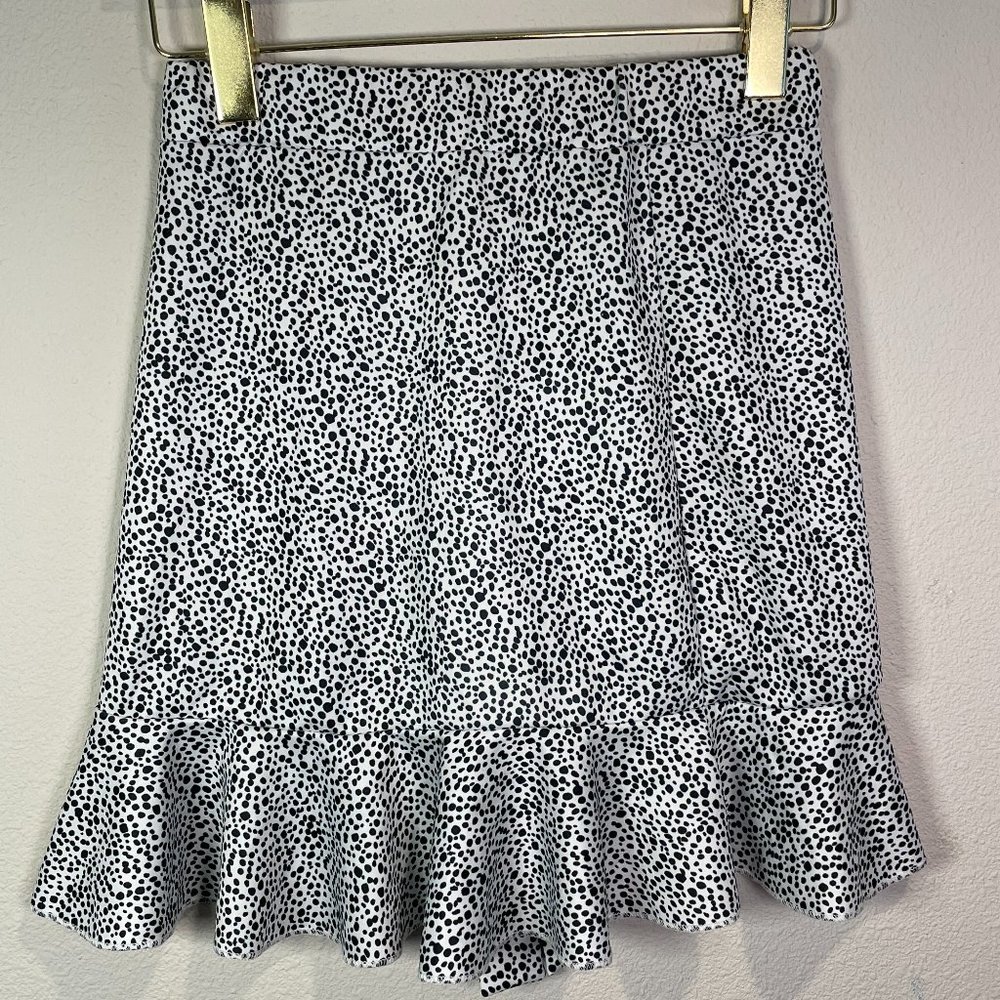 Stylish Monochrome Dalmatian Print Ruffle Mini‎ Skirt - Women's Size M